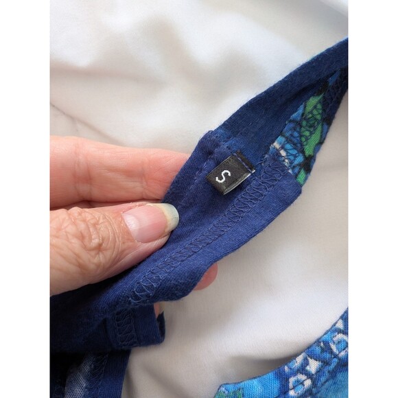 Vtg Authentic Desigual Tunic Mini Womens S Paisley Art Logo Blue Top Boho Hippie - Picture 5 of 12